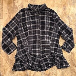 Dress To Kill Plaid Button Down Tunic Top Women’s One Size Fits Most Black/Gray